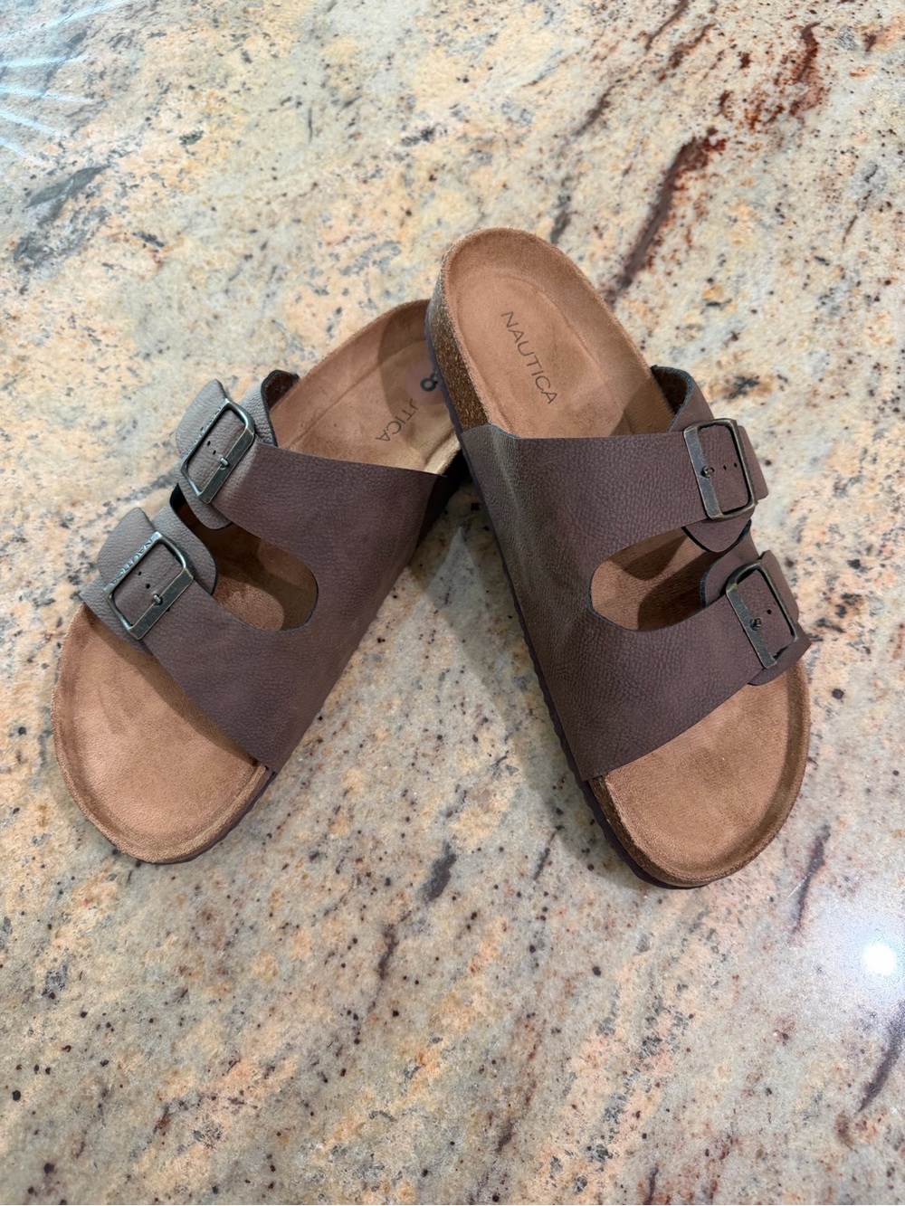 Nautica Mens Dark Brown Double-Buckle Slide Sandals Size 8